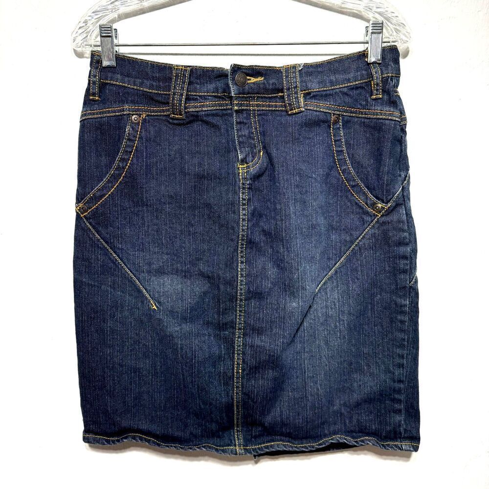 Vintage Daisy Fuentes Denim Skirt Dark Blue Jean Long Y2K 90s Modest Women sz 6